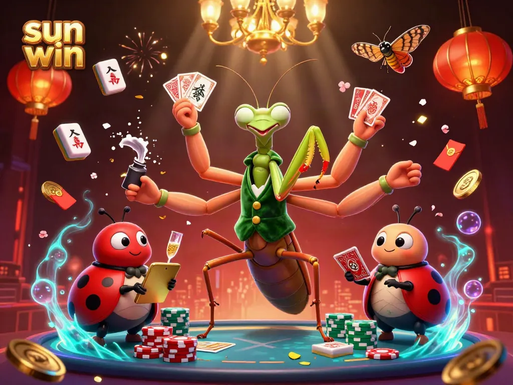 Experience sun win excitement in a dynamic, festive online casino scene with a card sharp and pit boss.