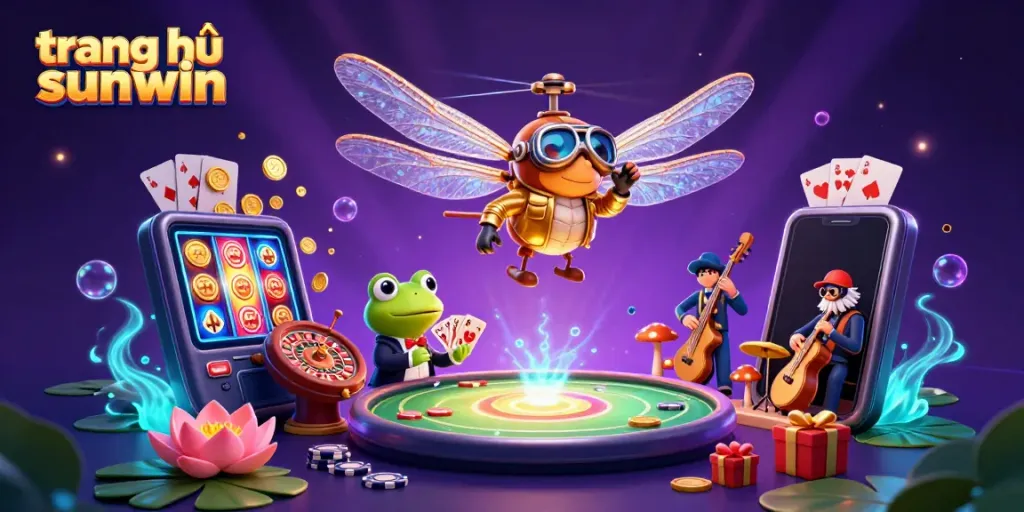 Experience the excitement of trang chủ sunwin with a vibrant 3D casino scene featuring dynamic characters and colorful game elements.