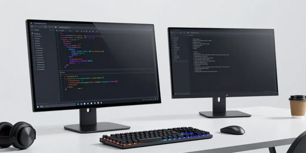 .uk domain registration showcased in a modern developer's workspace with advanced coding tools and a sleek digital setup.