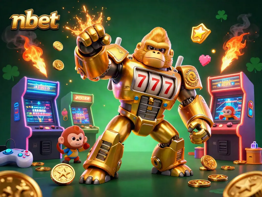 Enjoy thrilling nbet gameplay with a golden gorilla mech and immersive casino elements
