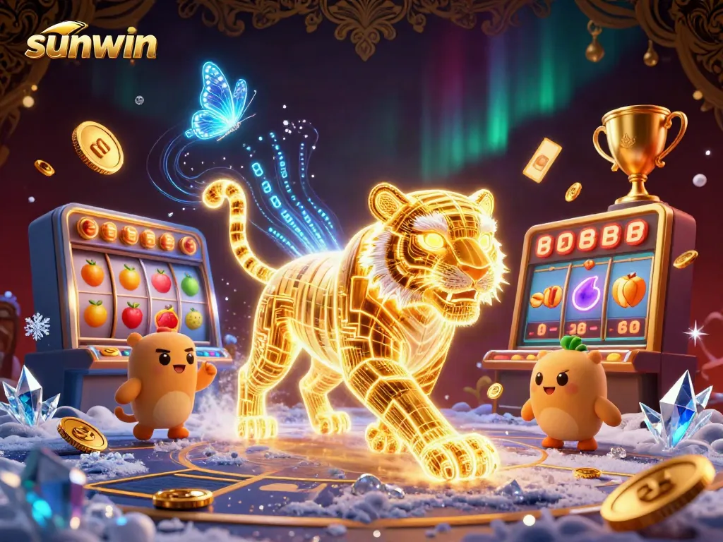 Experience thrilling gameplay at sunwin, featuring a golden tiger and vibrant casino elements.