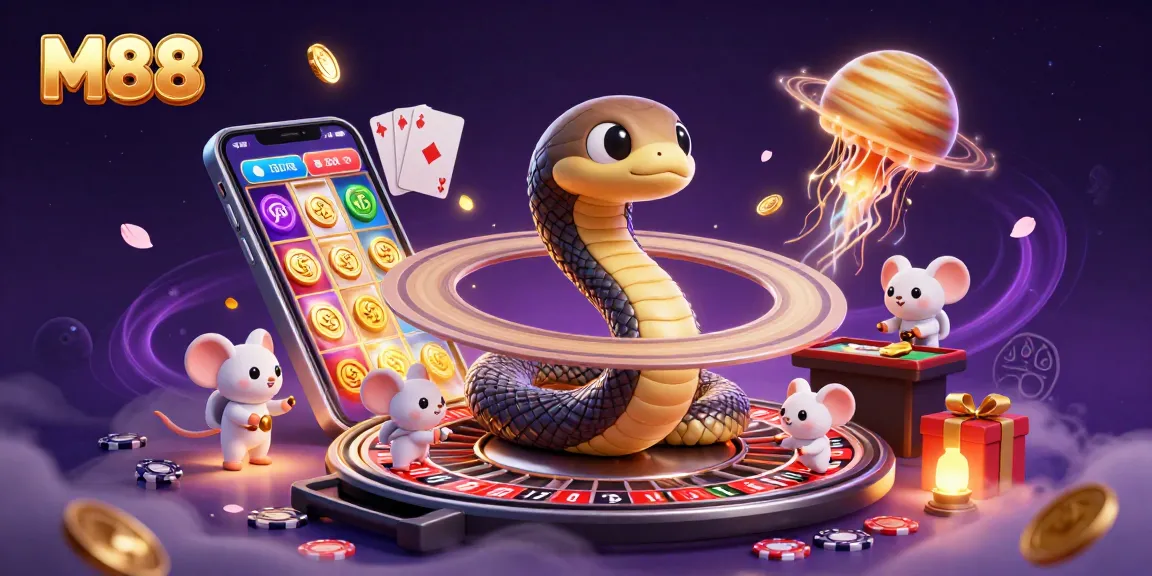 M88 players engage with unique slot games and bets amid a dynamic cosmic casino scene.