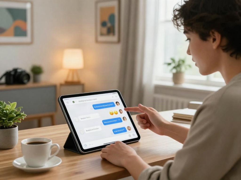 NSFW AI chat interface with user engaged in conversation in a cozy home office.