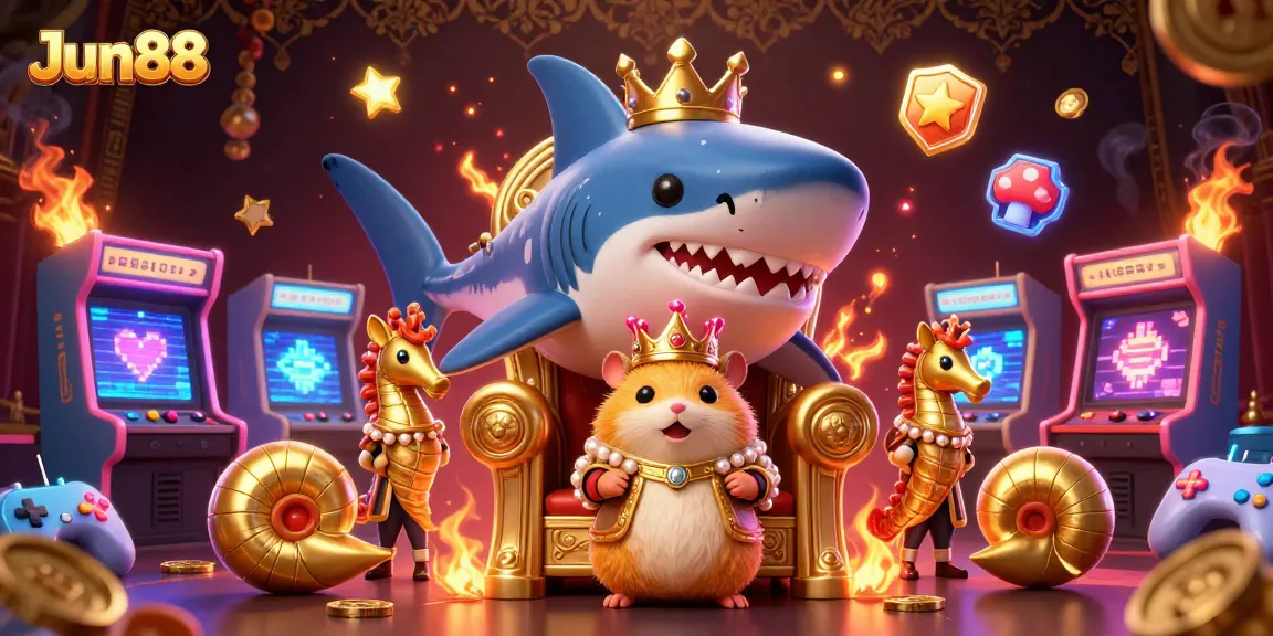 Engage with Jun88's vibrant world of gaming featuring golden hamster king and deep-sea adventure.