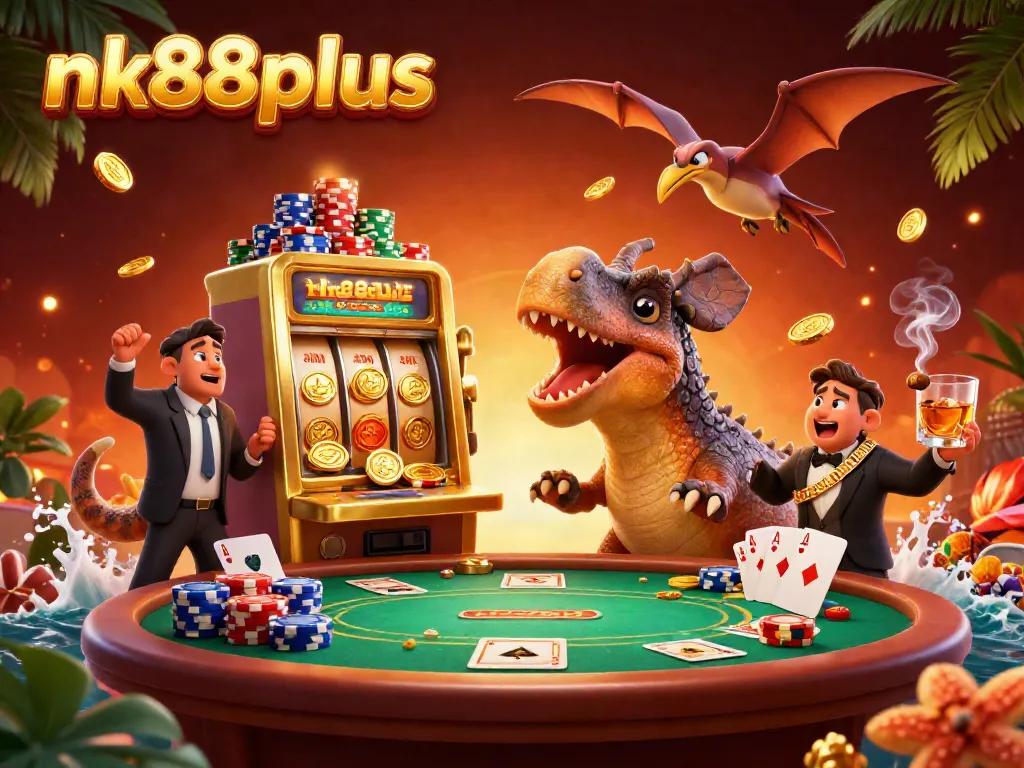 Experience thrill at nk88plus as a pachycephalosaurus hits a slot machine for jackpot coins.