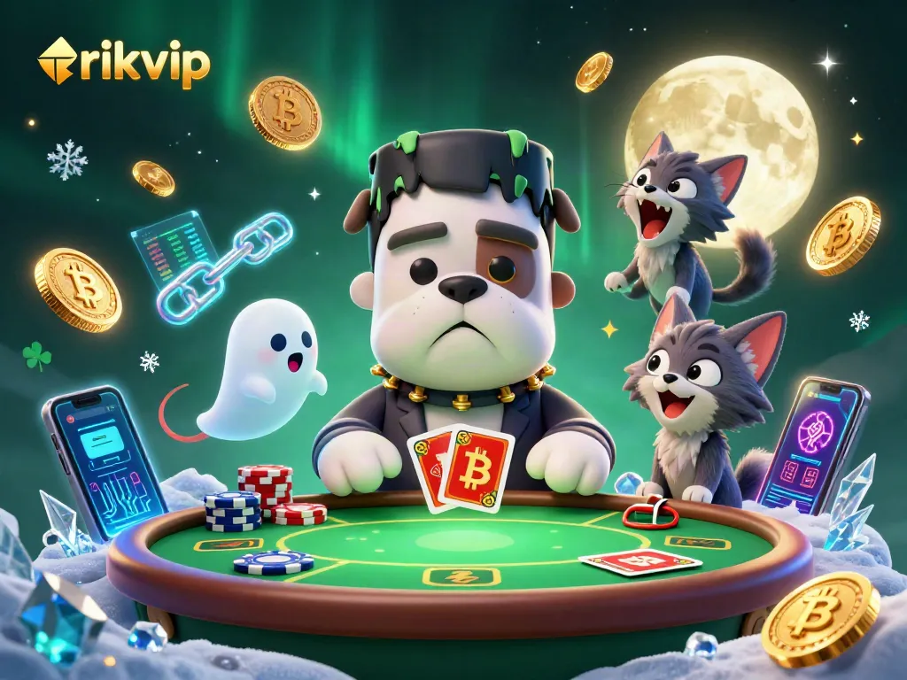 Experience the thrill of rikvip with a dynamic 3D casino illustration featuring playful characters.