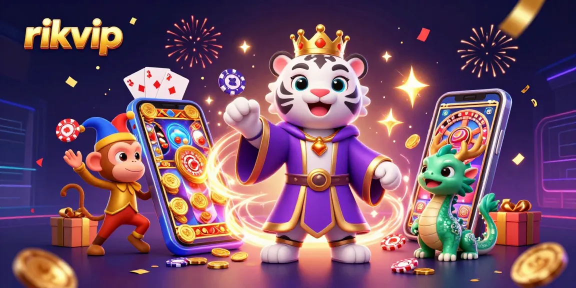 Experience thrilling gameplay at rikvip as a playful monkey juggles poker chips amid a vibrant casino scene.