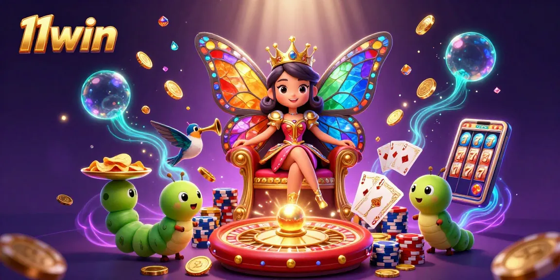 Experience the vibrant excitement of 11win with a colorful 3D casino scene featuring vibrant characters and sparkling game elements.
